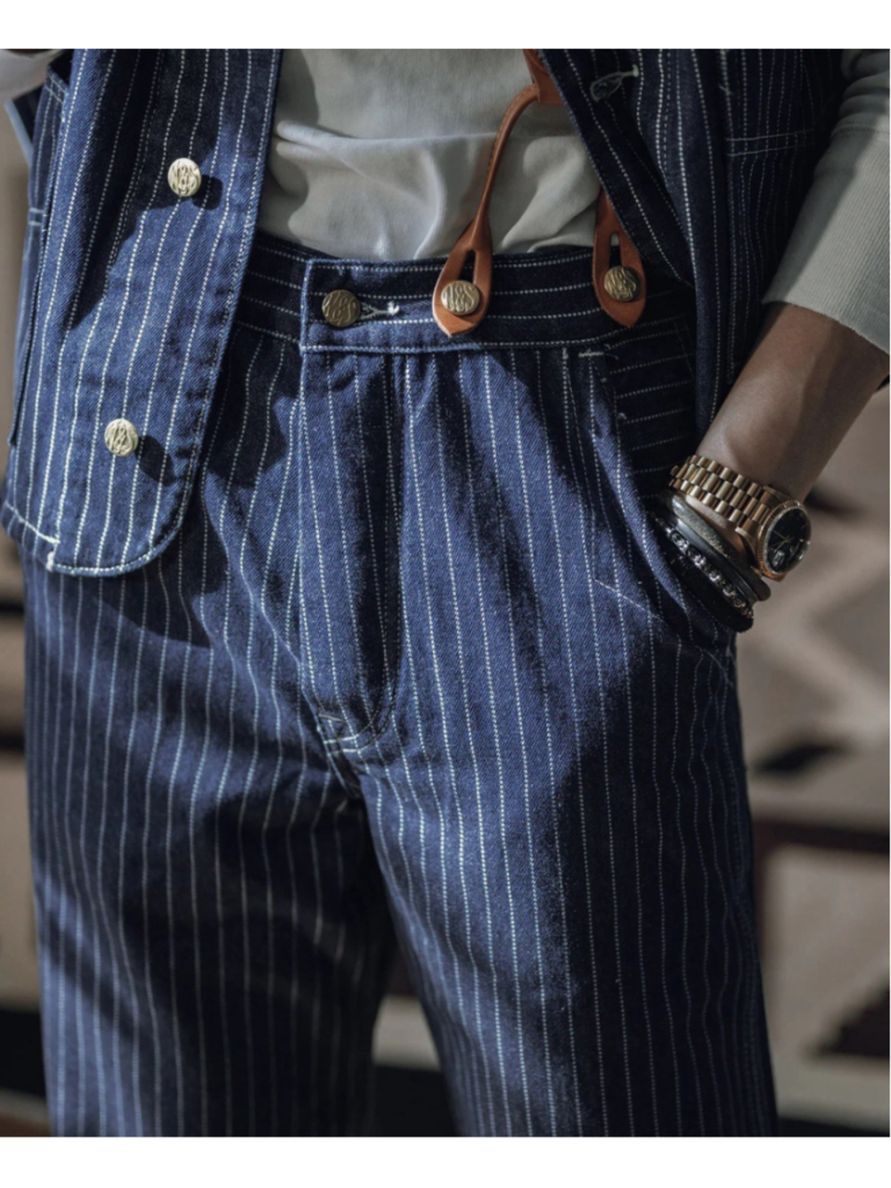 Non Stock W30 1920s Overall Wabash Railway Indigo Denim Work Pants 100%Cotton M - Picture 6 of 9